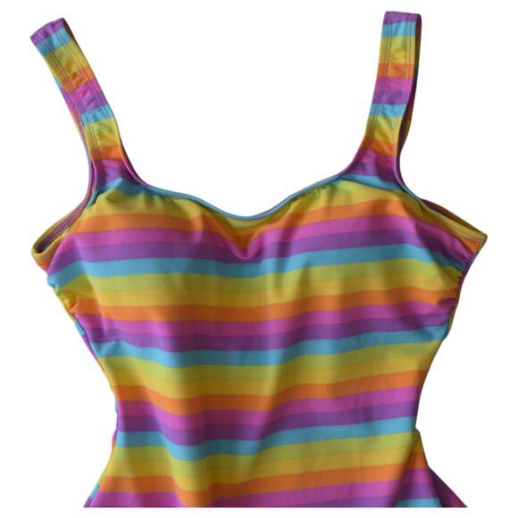 Girl Howdy Rainbow Stripe One Piece Swimsuit Size 12 Made in USA Retro Swimwear - Picture 2 of 7